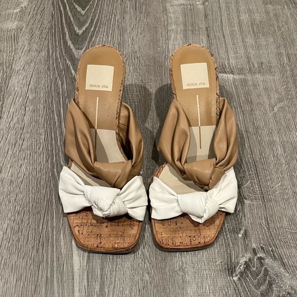Dolce Vita Shoes - Dolce Vita Naji Knotted Cork Wedge Mule, White/Tan, Women Size 7